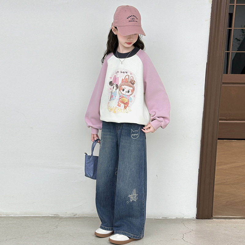 女童春秋款卫衣牛仔裤套装时髦中大童韩版休闲春装秋季洋气秋装