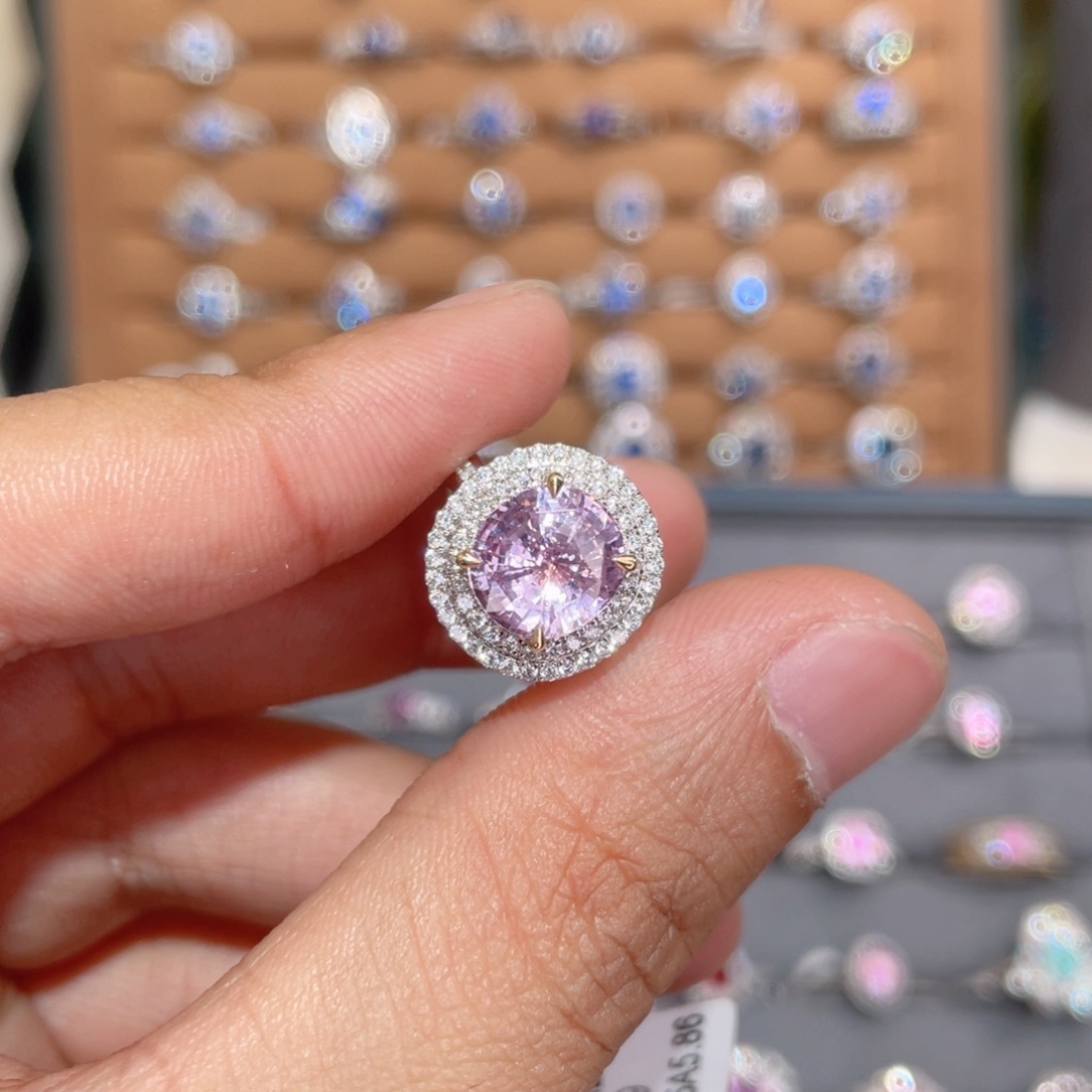 彩色蓝宝石戒指18K金镶嵌3.01ct 无烧帕帕