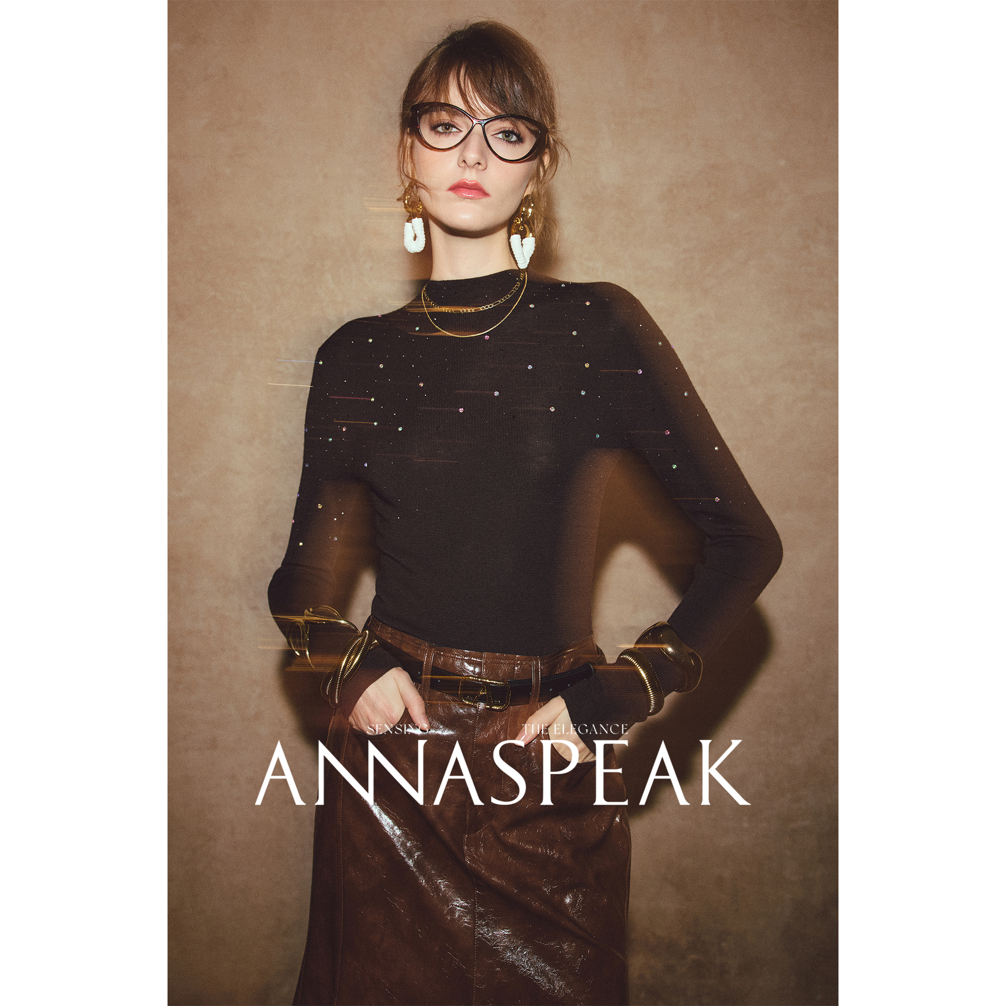 ANNASPEAK可机洗新澳羊毛50000颗烫钻羊毛高领针织衫修身毛衣女冬