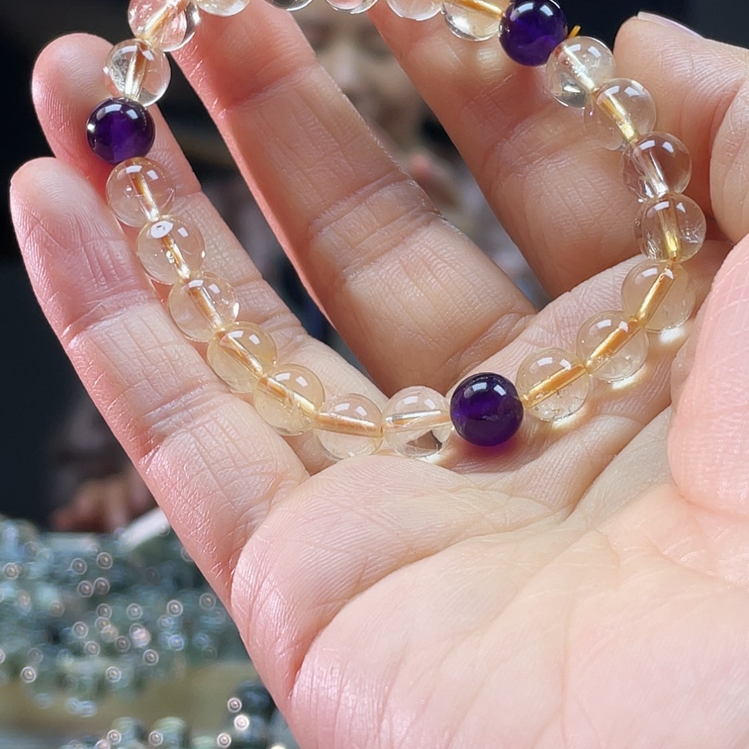 水晶银S925镶嵌手链黄水哈