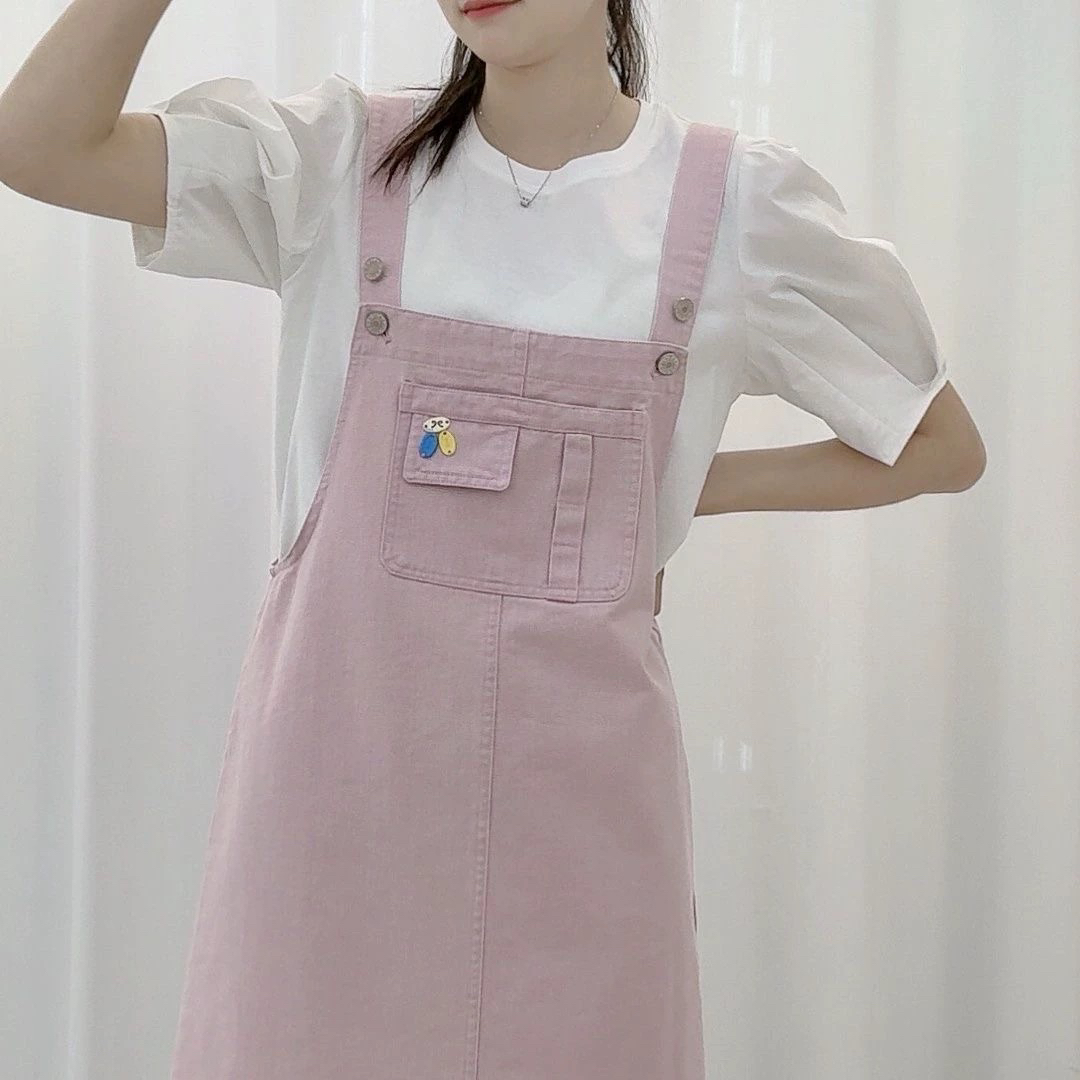 夏季新款大码1269欧若风穿搭减龄气质短袖+背带裙两件套