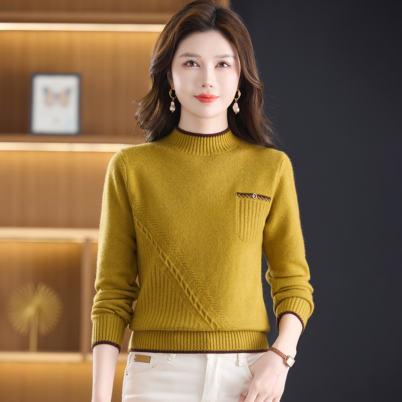 2025冬季新款时尚洋气女士套头加厚半高领修身百搭针织毛衣打底衫