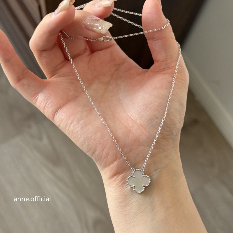 铜合金项链 简约银色白贝四叶草百搭项链【X745】