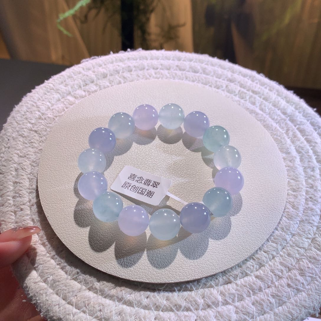 散珠翡翠天然缅a甜妹梦幻马卡龙手串