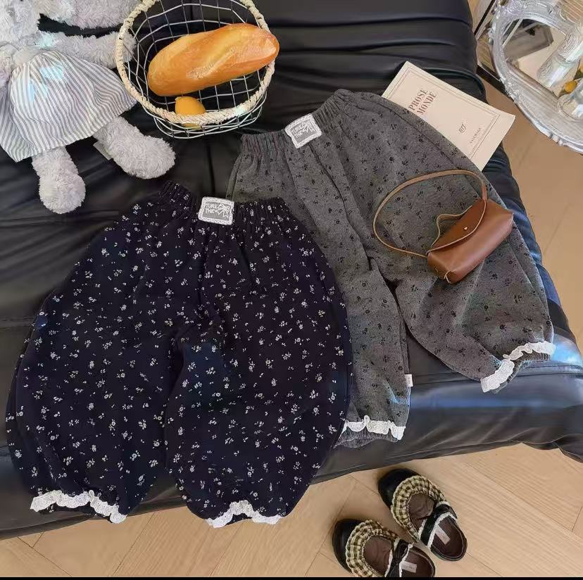 儿童韩版加厚长裤休闲风女冬季加绒休闲裤黑色印花满印时尚百搭