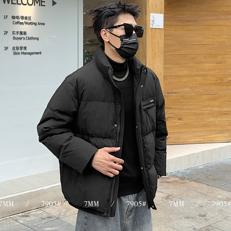 羽绒服男短款休闲百搭加厚7M79058冬季保暖立领纯色时尚夹克外套