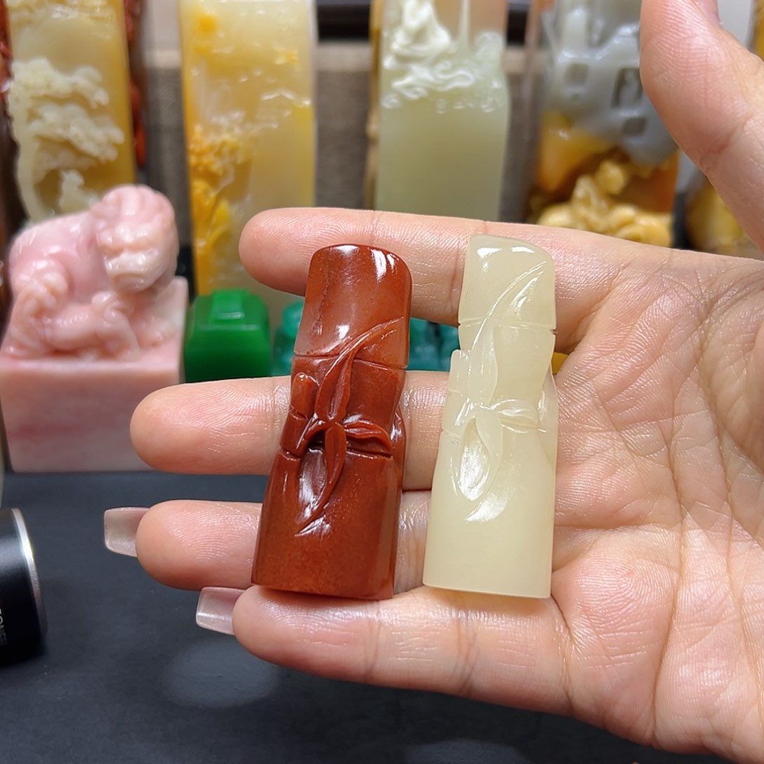 寿山石明****红印章雕刻工艺