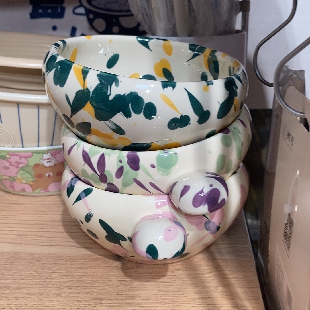 陶瓷泼墨手柄碗一组