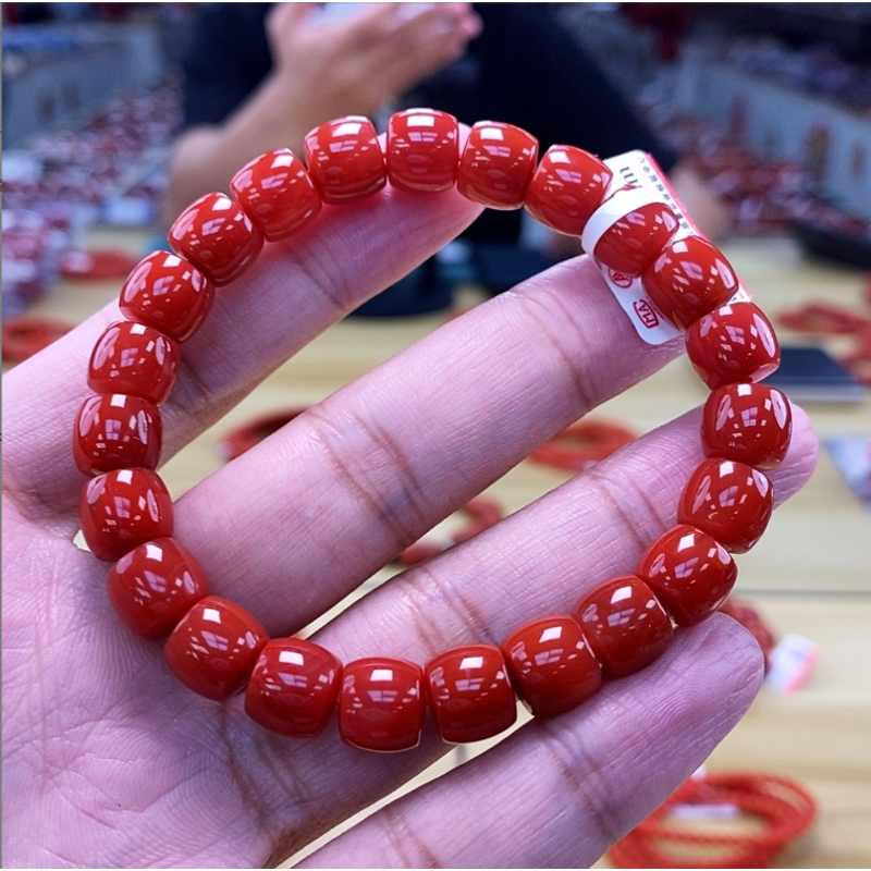 【小刘南红】保山南红（典藏）锦红直切手串9mm 多样性发一