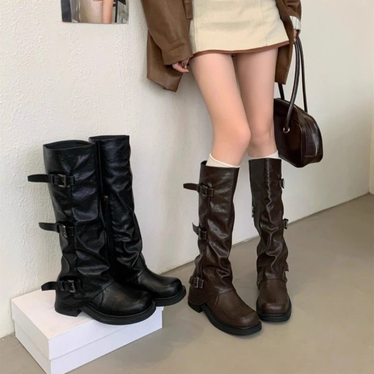 ｛工厂店铺｝爆破骑士靴高筒长靴女2025新款秋季西部牛仔堆堆时尚靴