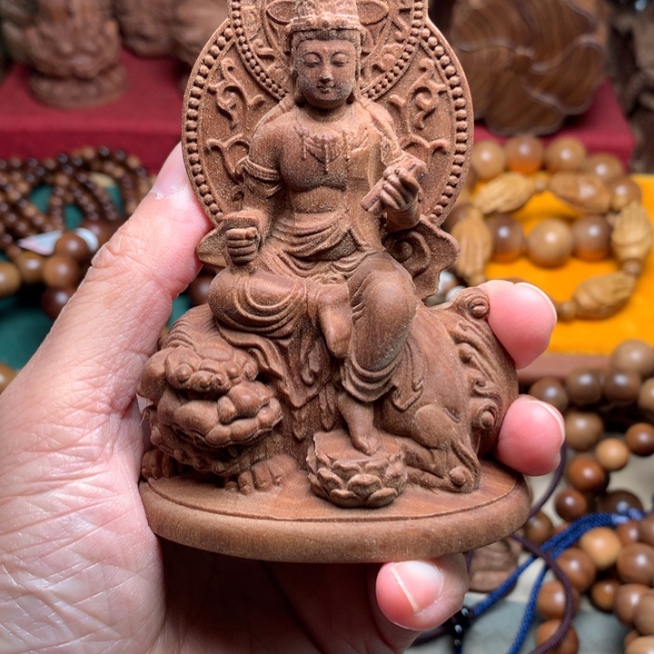 黄***绝把件檀香木老山檀文殊微瑕