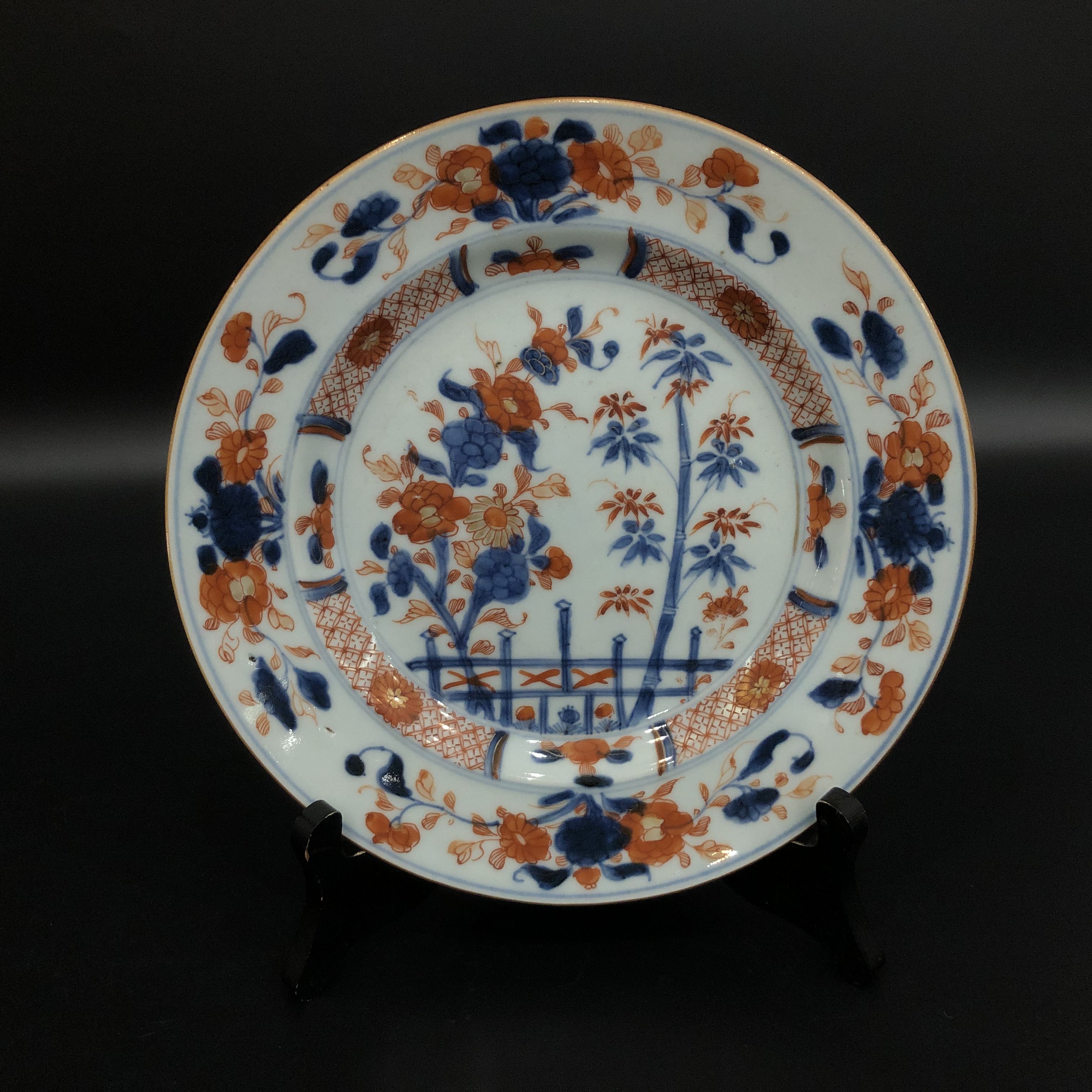 lot:25121260 清康熙青花矾红花卉竹纹折腰盘 直径22.8cm