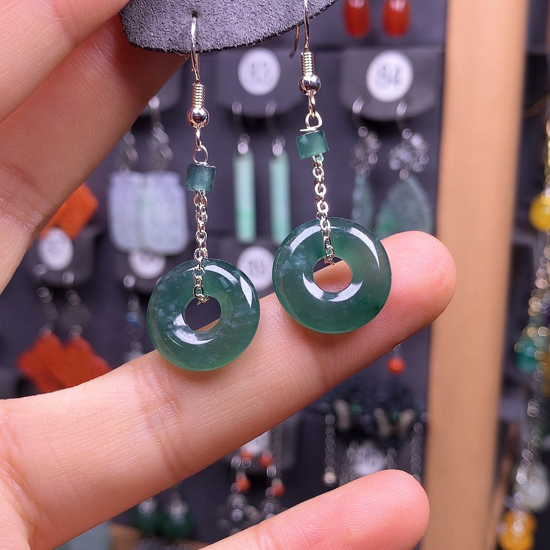 银S925镶嵌翡翠耳饰