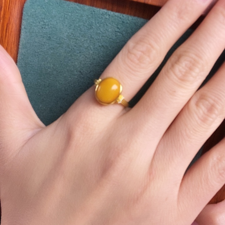 蜜蜡银S925镶嵌戒指戒指