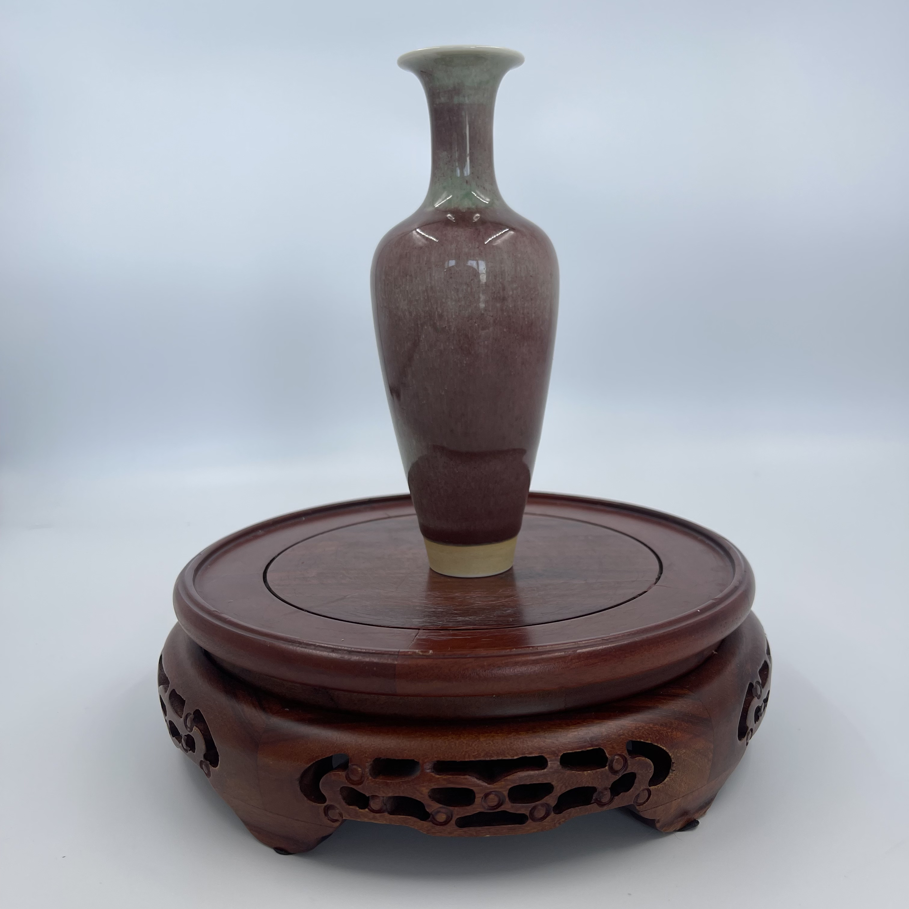 豇豆红柳叶瓶   高16公分 口径3.5公分 全品  