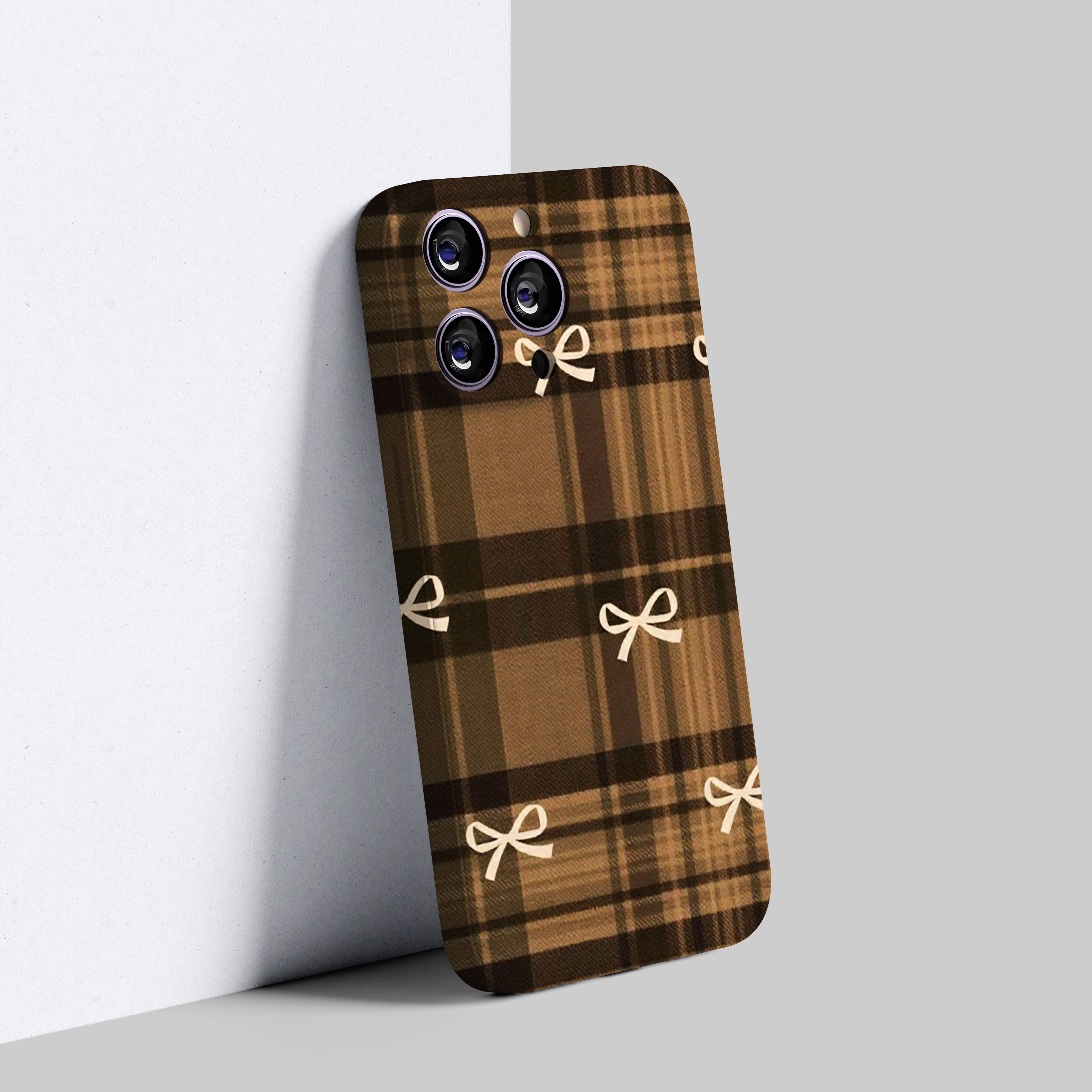 格纹蝴蝶结适用苹果小米华为OPPO荣耀多型号手机保护壳可爱防摔