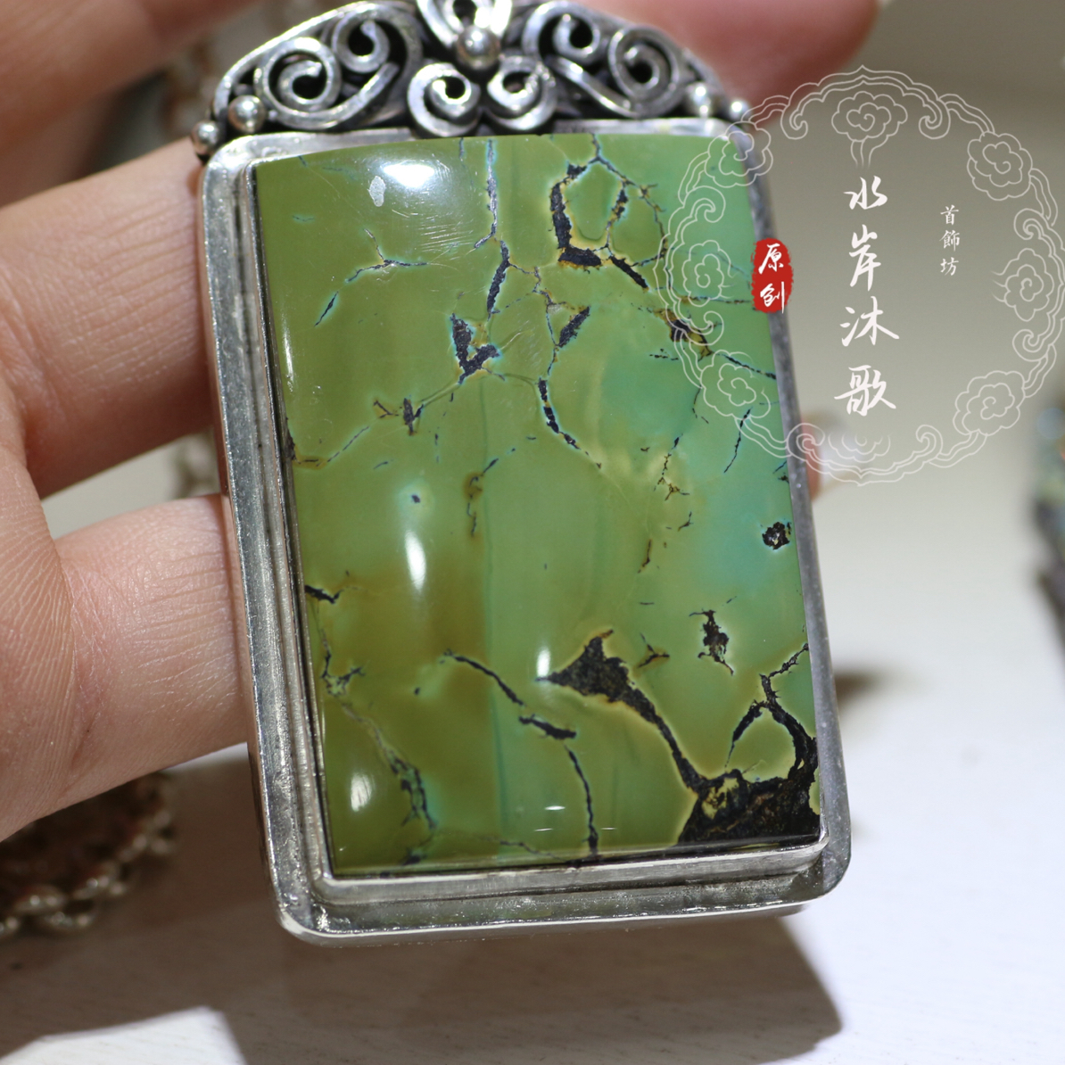 坠链均足银 乌尤蒙古元素纯银大吊坠项链毛衣链袍子链 3980