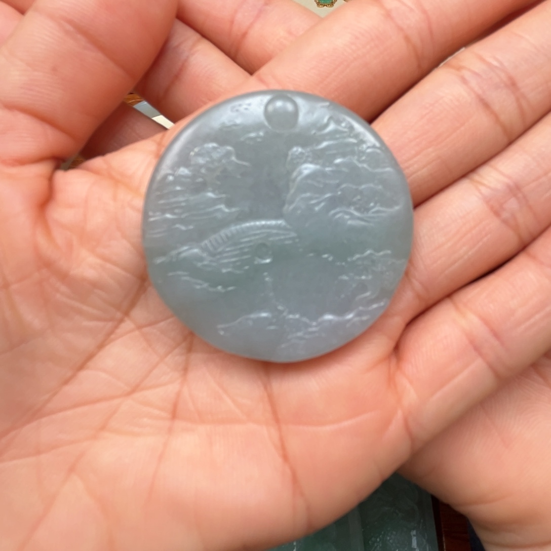 定制翡翠未镶嵌天然A货翡翠山水牌吊坠