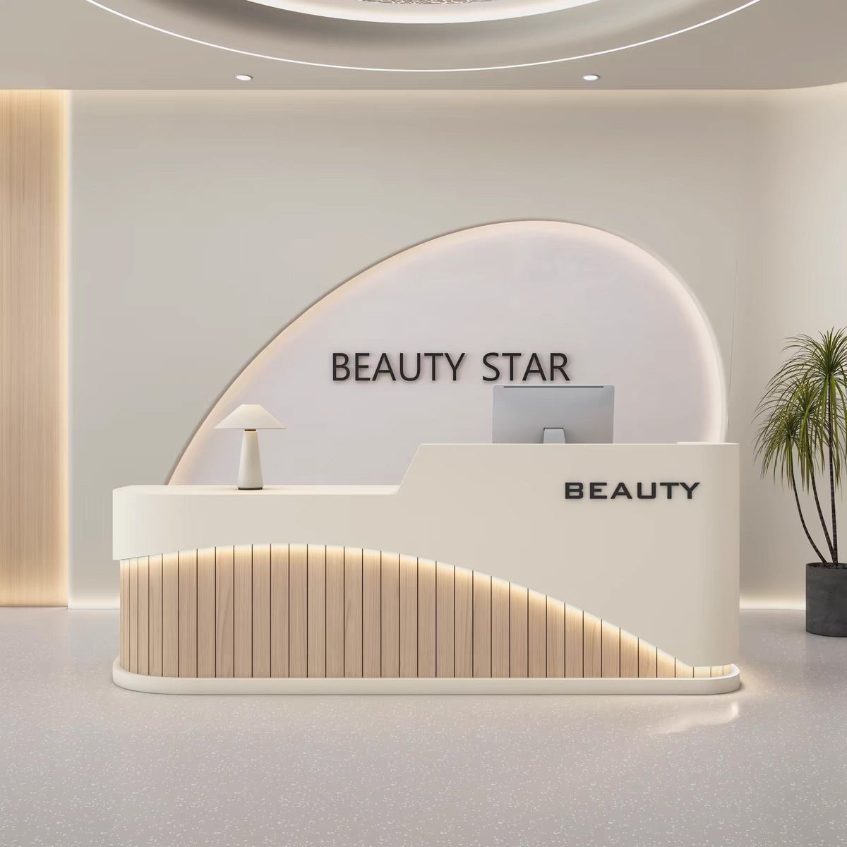 网红款美容院服装店前台接待台简约吧台桌烤漆现代圆弧转角收银台