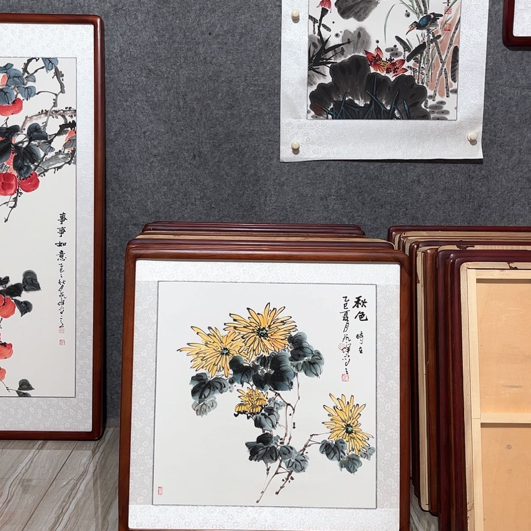 国画书画作品带框63×63