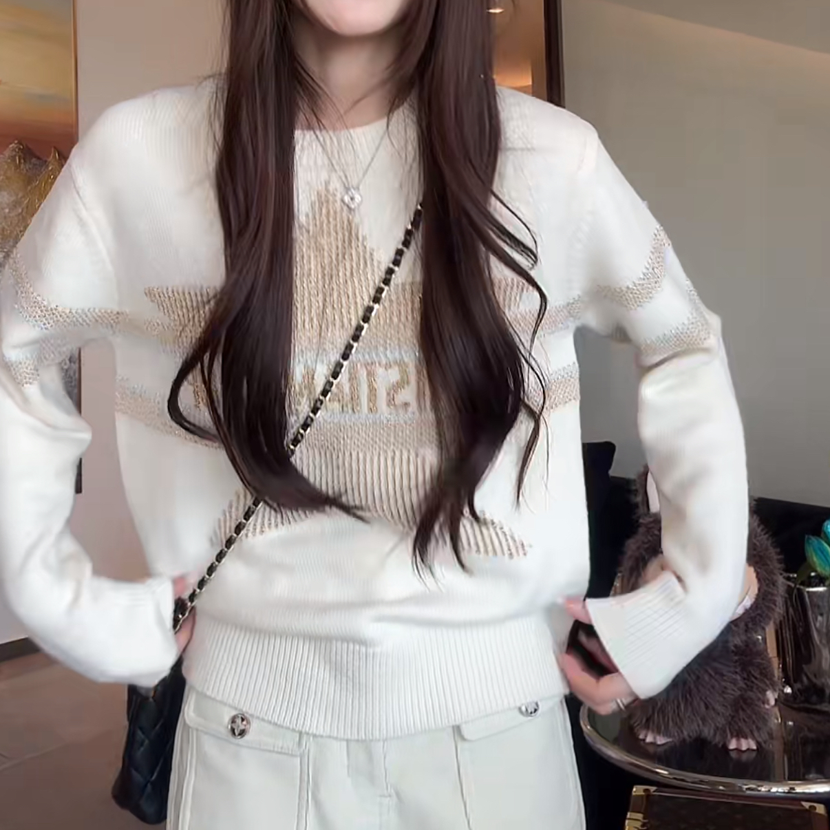 设计感金丝字母星星刺绣百搭针织衫2025秋冬新款时尚圆领套头毛衣