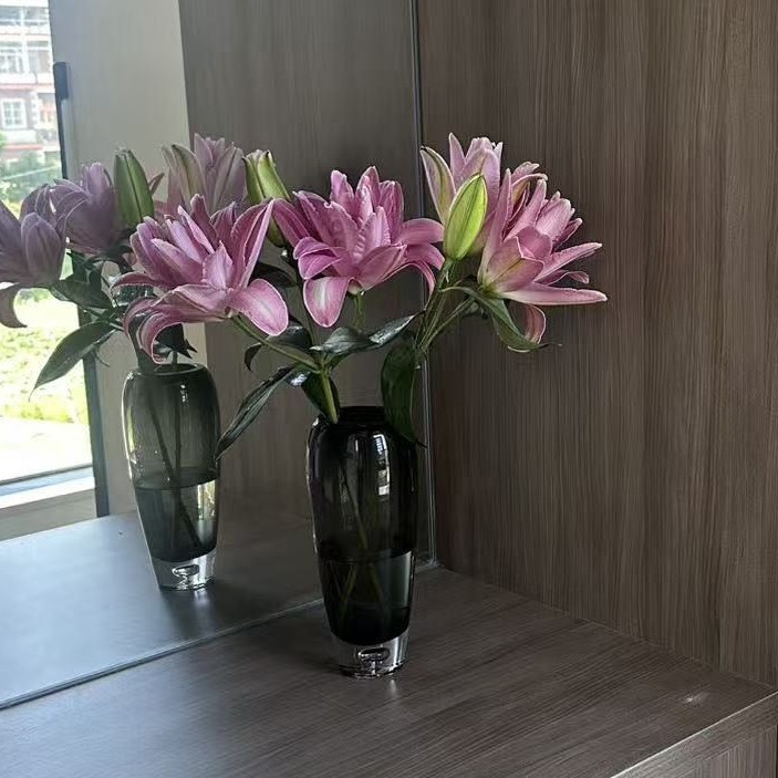 加厚款底部气泡灰色棕色落地餐桌水培富贵竹百合雪柳百搭款花瓶