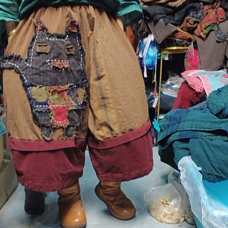 无吊牌做旧黄老布二色拼靴裤棉裤条纹色随机发介意勿拍