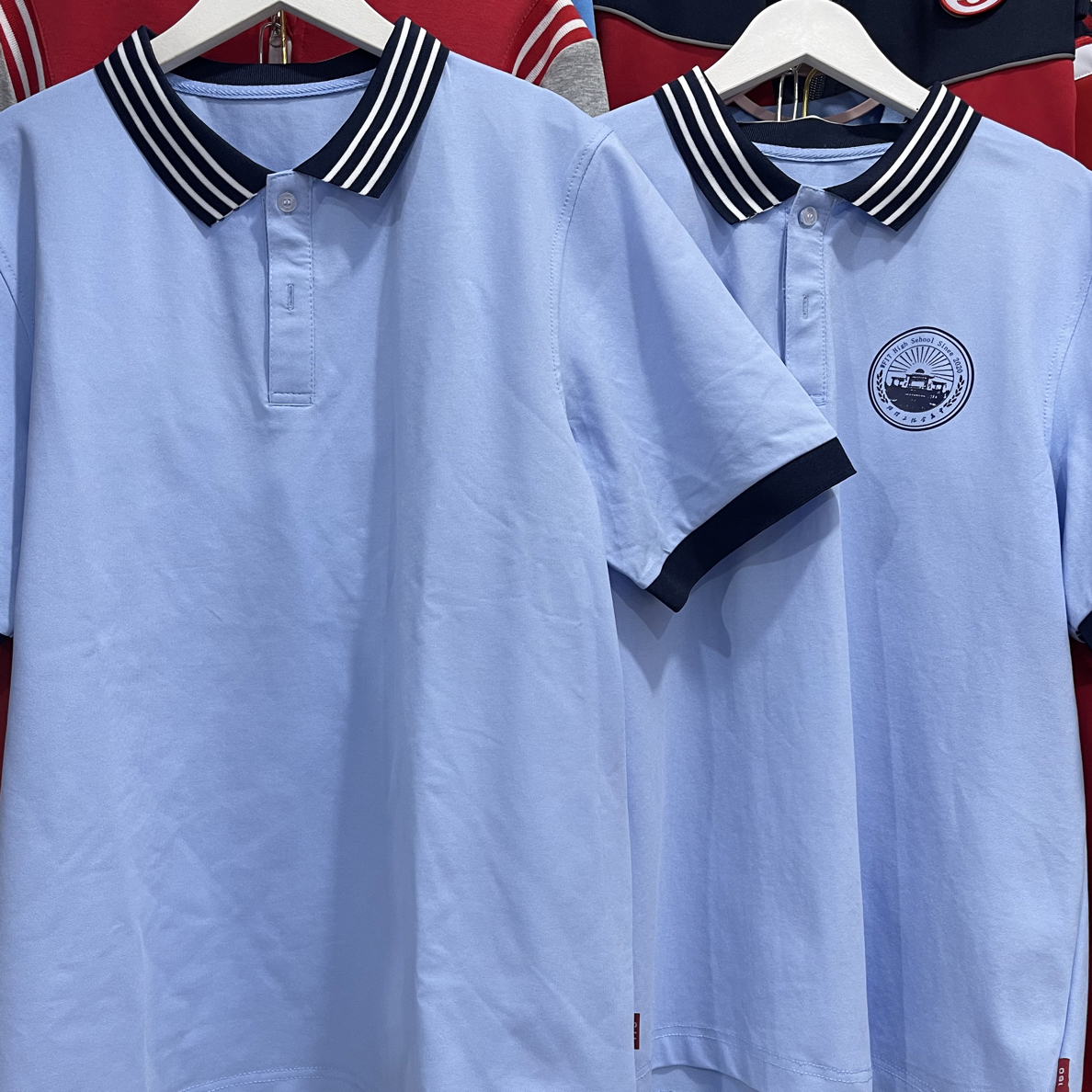 青州校服维理工2024级夏季短袖浅蓝色polo夏款校服套头宽松中学生
