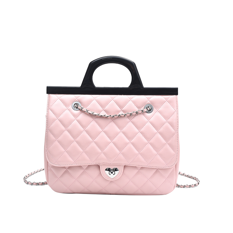 Scarlet Wong跨境风潮双根菱格锁扣拉链双肩包拼色轻便中号女士