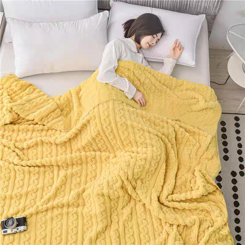 【工厂直销】黄色塔芙绒加厚毛毯休闲毯宿舍休闲午睡毯沙发毯