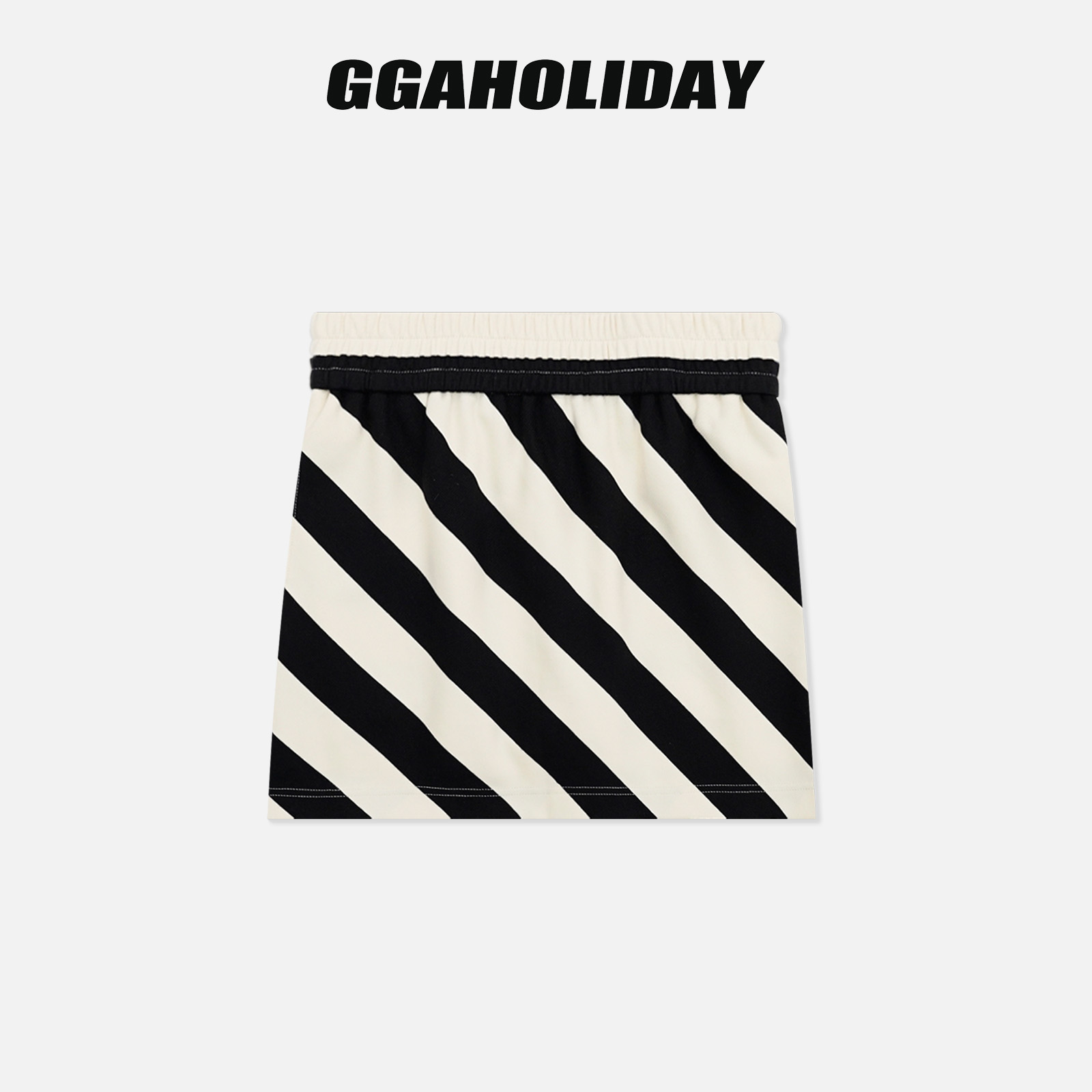 GGAHOLIDAY 秋季经典时尚休闲舒适黑白撞色条纹裙 153264