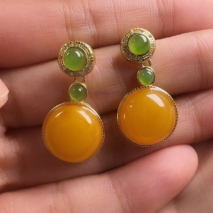 蜜蜡银S925镶嵌耳饰耳坠