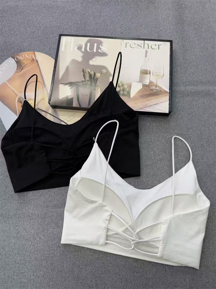 25年细肩带防走光棉质乳胶垫后背交叉带背心吊带