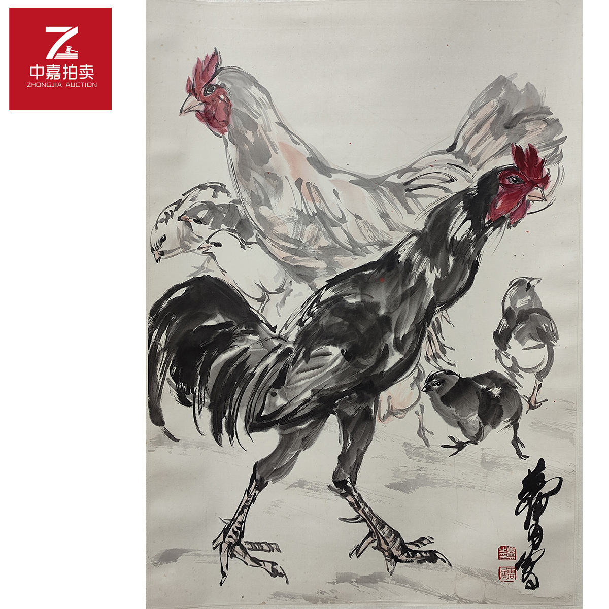 2-2-3 0005hz绘画立轴斗鸡65x46