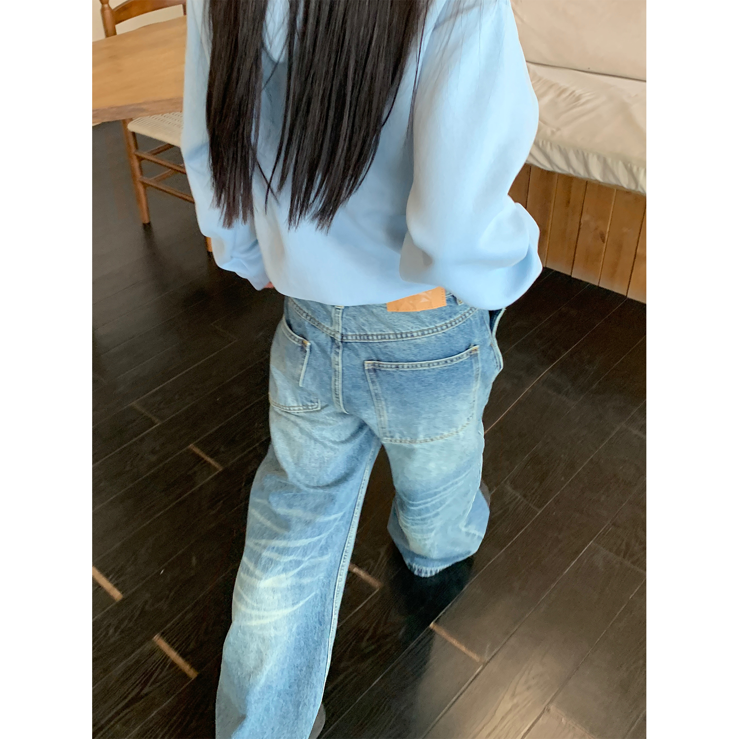 木子羊 老钱风cleanfit高级感水洗纹路直筒牛仔裤男宽松垂感长裤