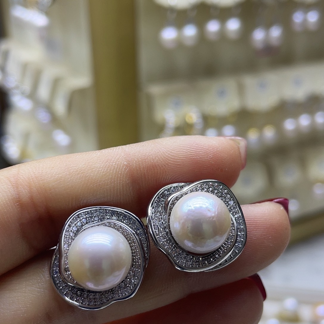 淡水珍珠耳饰银S925镶嵌