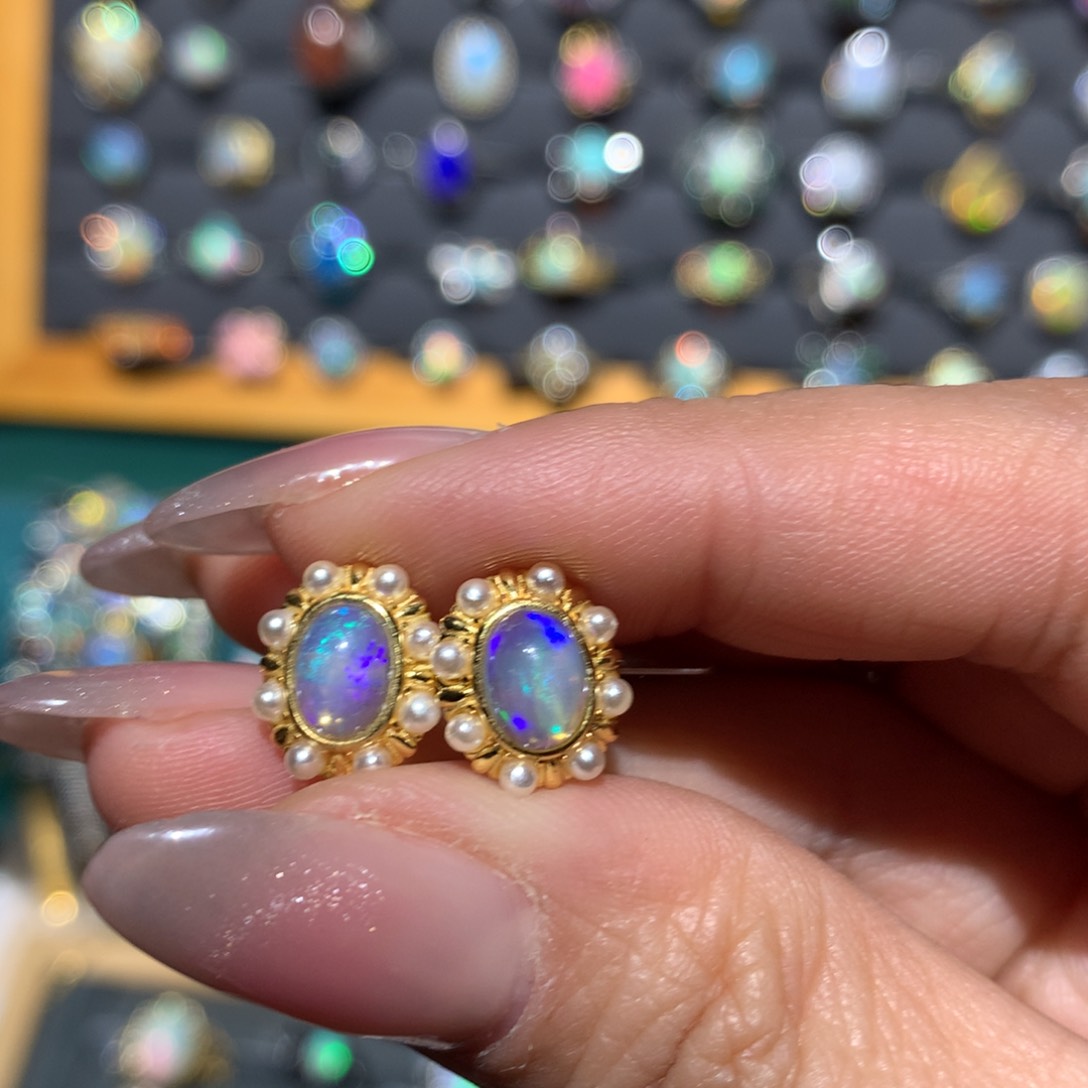 欧泊福利耳饰银S925镶嵌