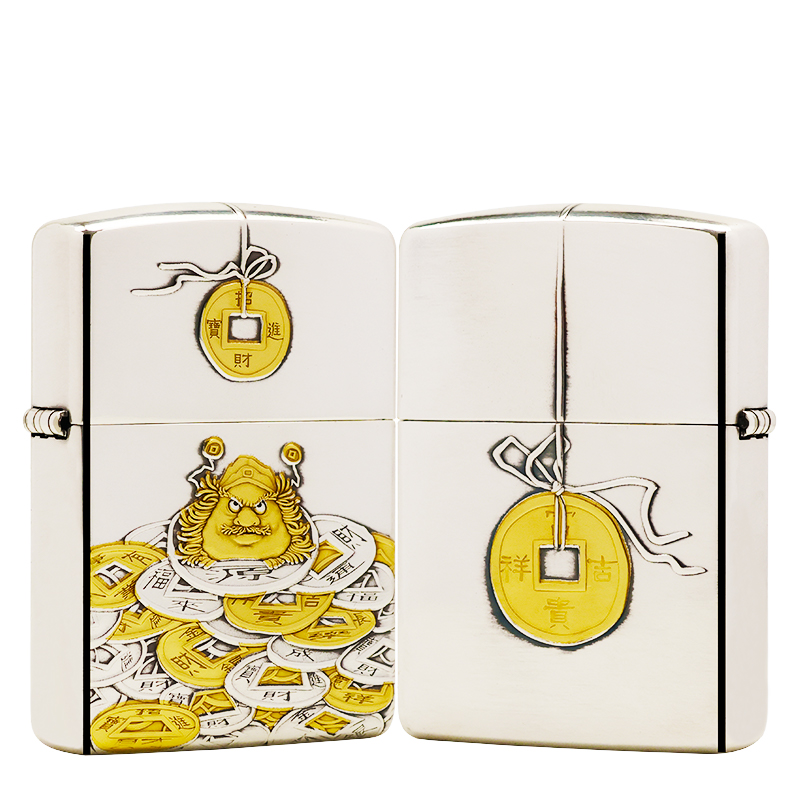 ZIPPO/之宝镀银鎏金 蚊【钟馗】 盔甲机正品煤油打火机 KF-DF