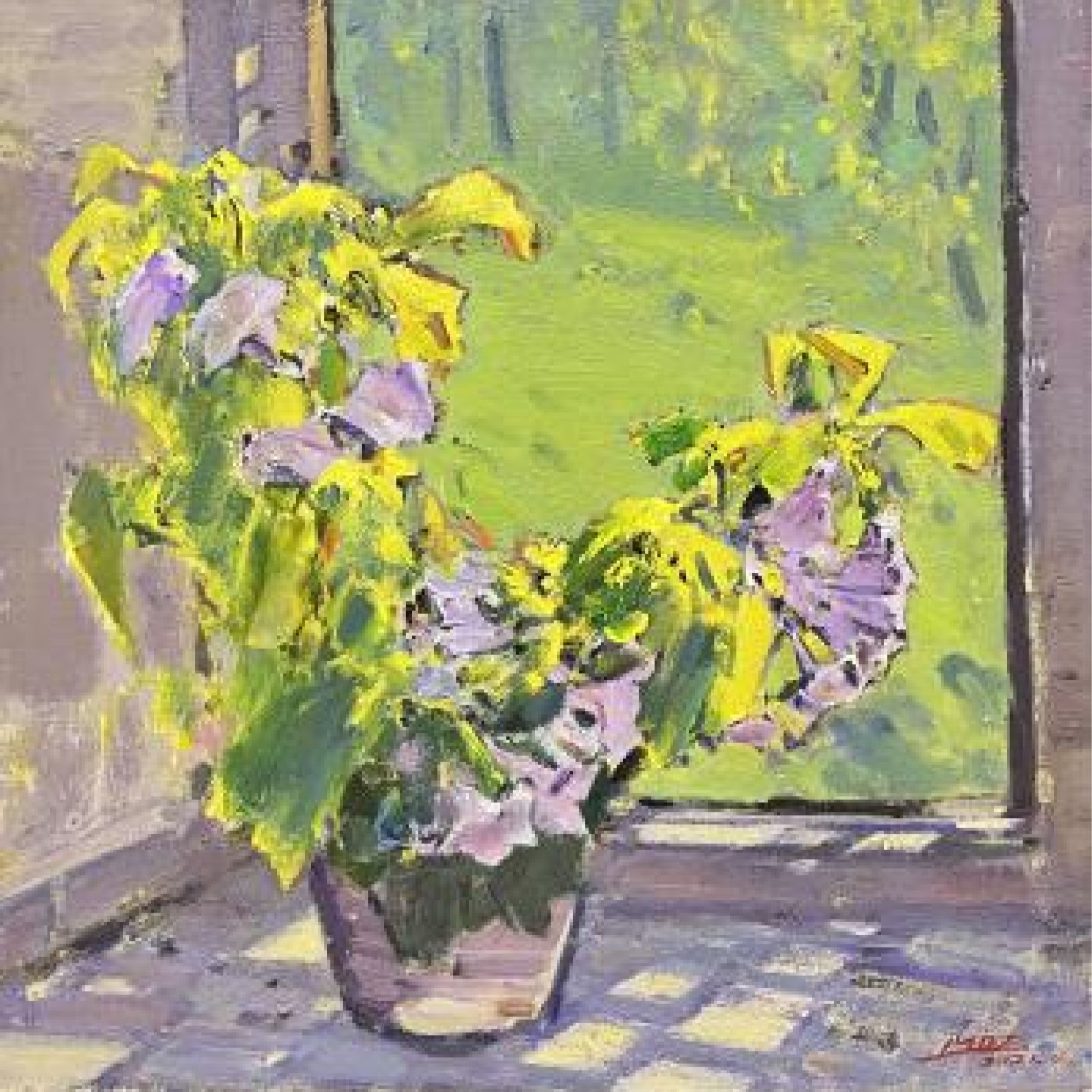 1997、毛岱宗《逆光的扶桑插柳》，规格：50x50cm