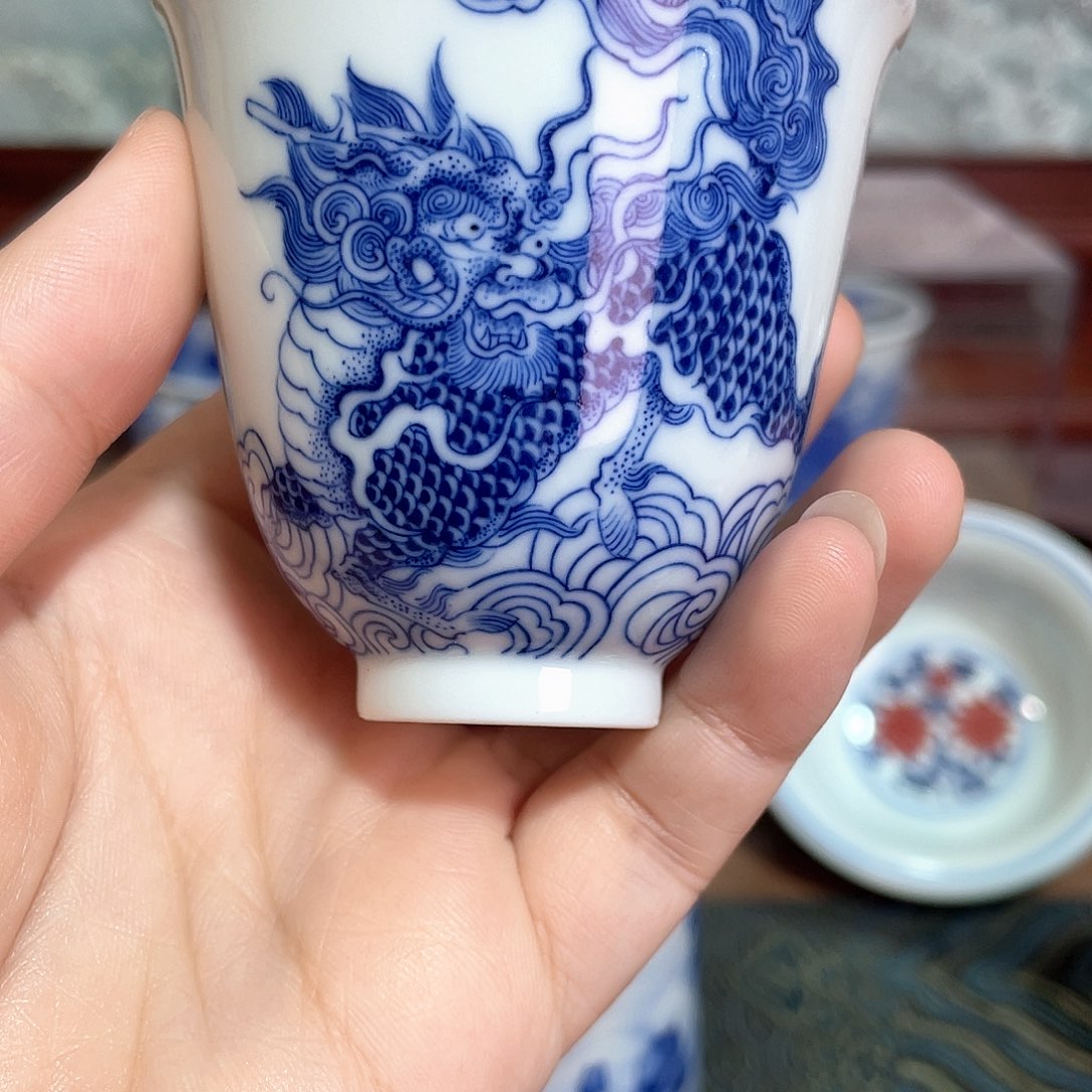 杯子景德镇青花瓷器手绘麒麟杯