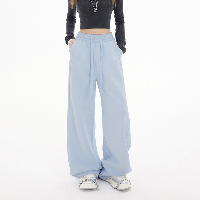 baby蓝休闲运动卫裤女秋冬新款加绒高腰宽松直筒阔腿修身显瘦裤子