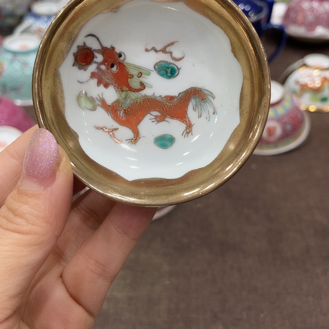 瓷片景德镇金地龙凤小碟