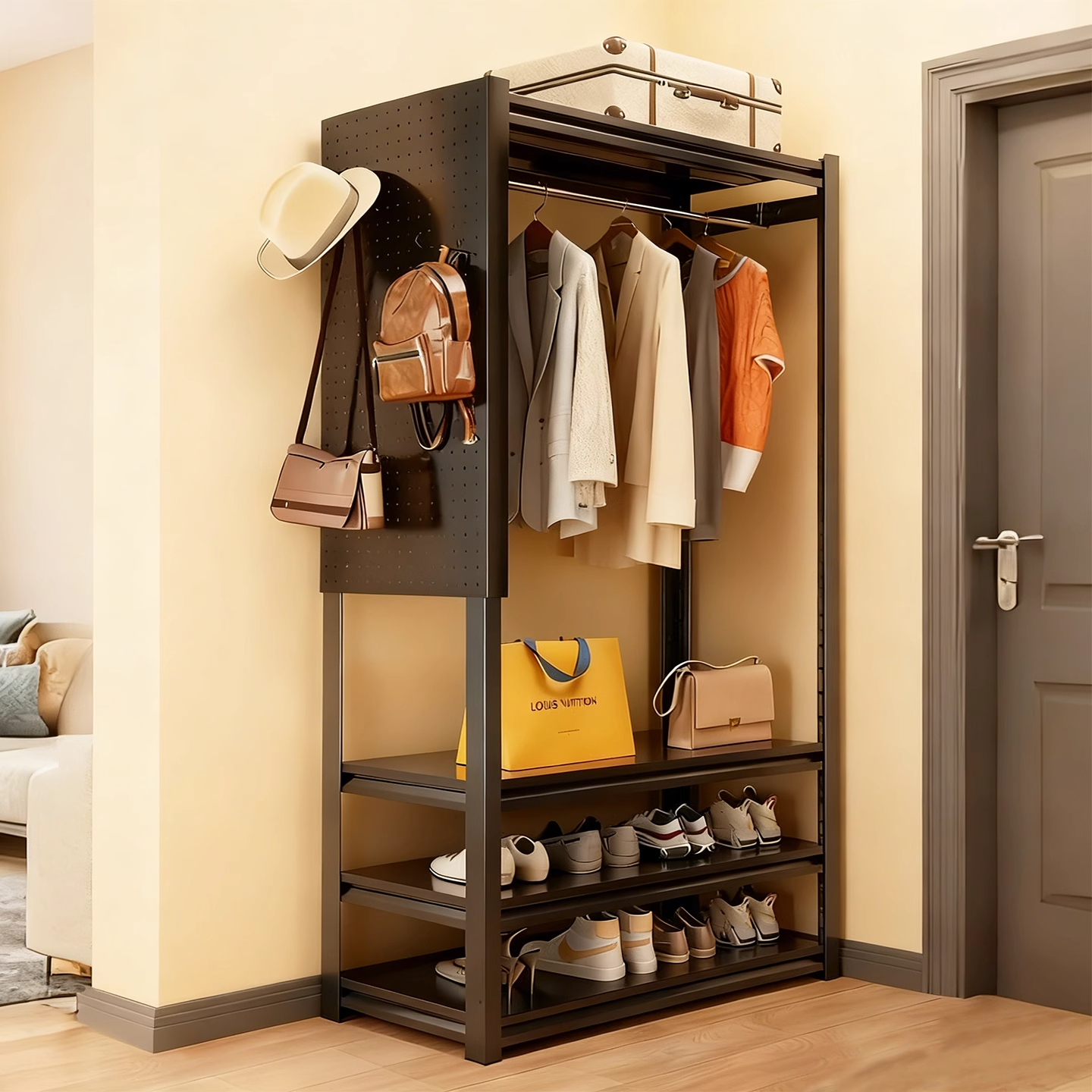 货架衣柜家用卧室出租房用简易组装金属洞洞板新款收纳钢制衣橱柜