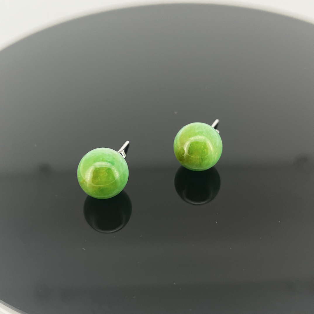 优翠珠宝18黄加绿珠珠耳钉11mm大气饱满春天的颜色