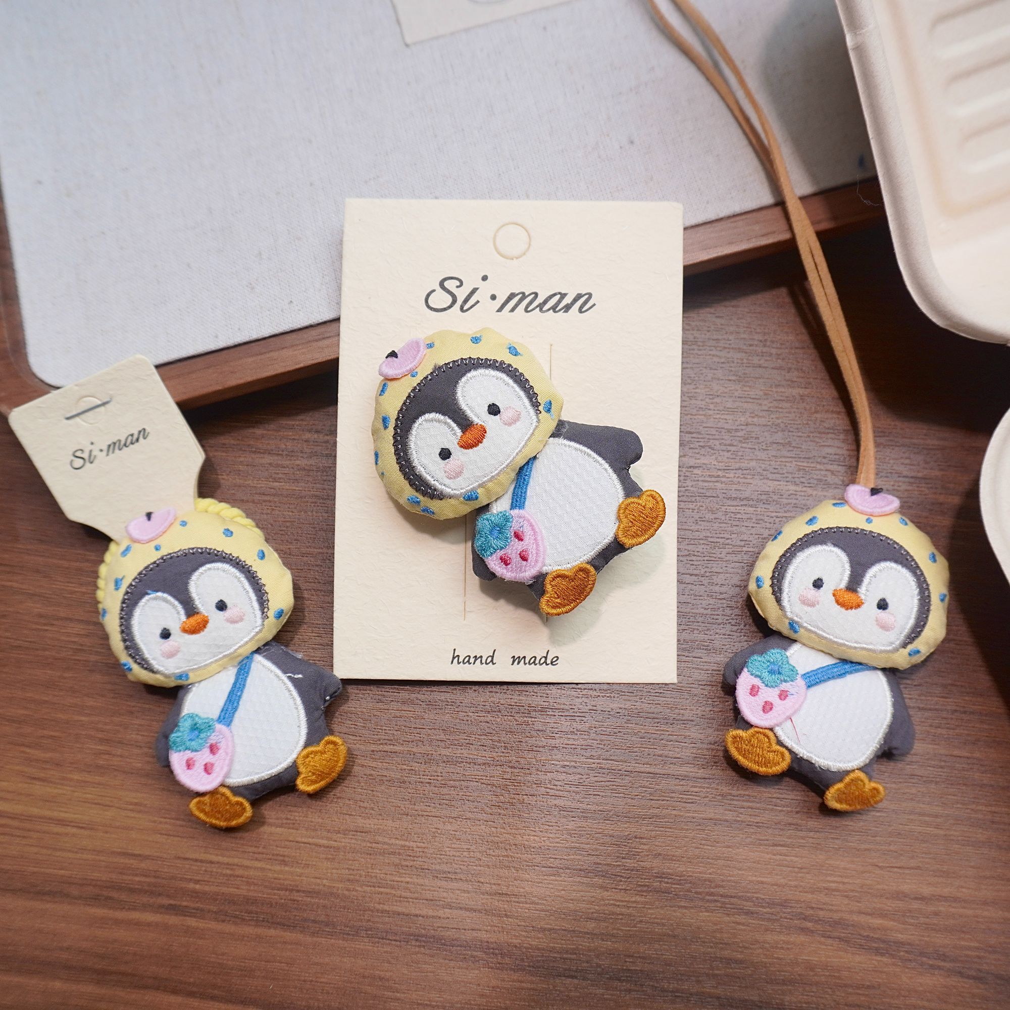 满9.9飞 卡通可爱公仔企鹅儿童布艺发夹女孩丸子头发绳宝宝项链