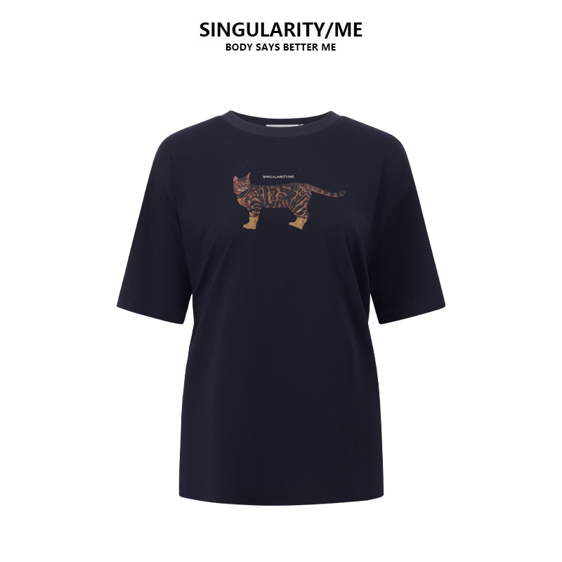 Singularity Me 6A 5080 趣味小猫咪复古小众休闲宽松正肩短袖T恤