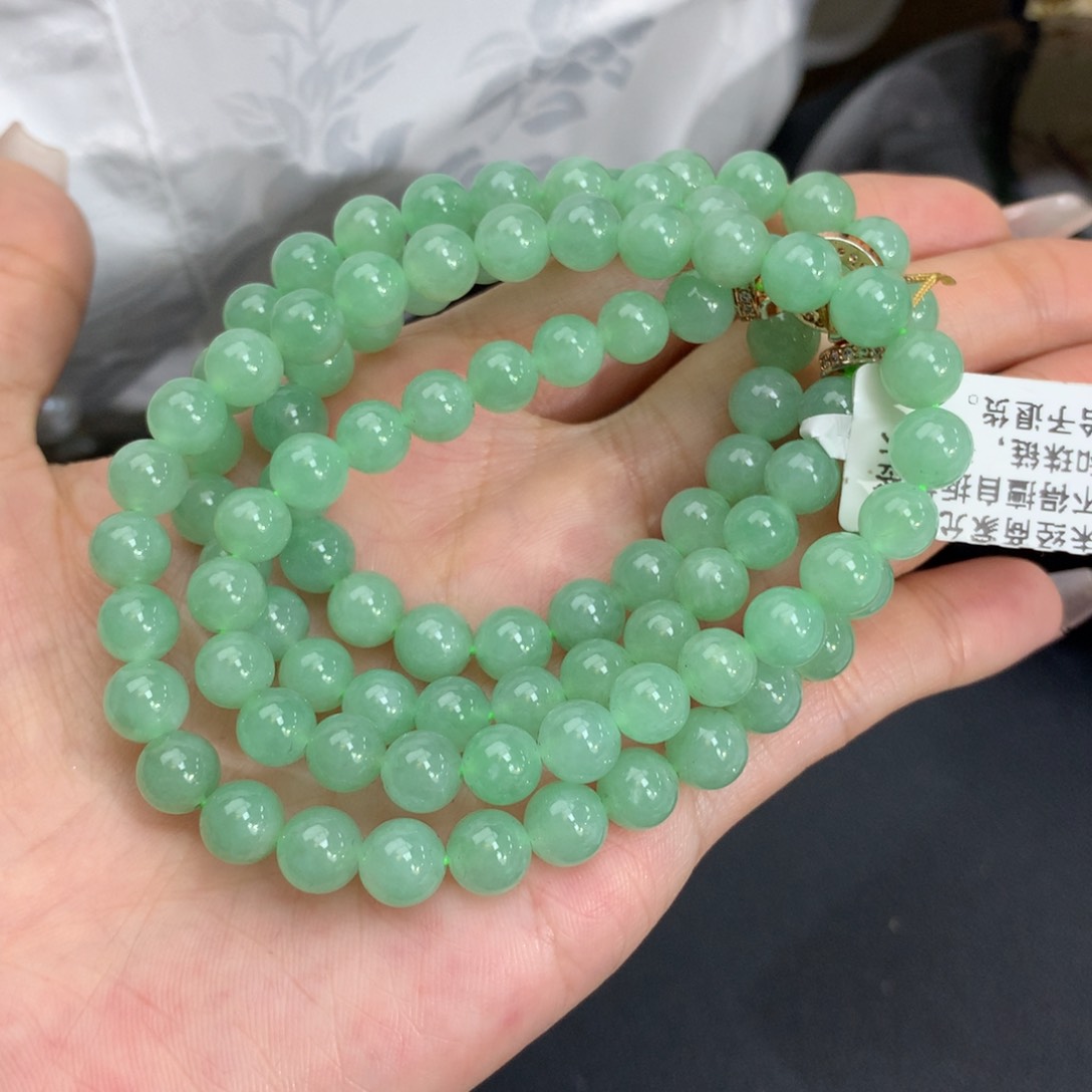 翡翠手链未镶嵌卡7胶润绿项链