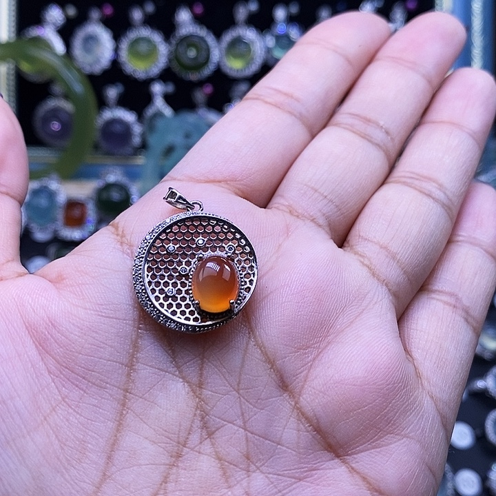 岫玉银S925镶嵌颈饰吊坠