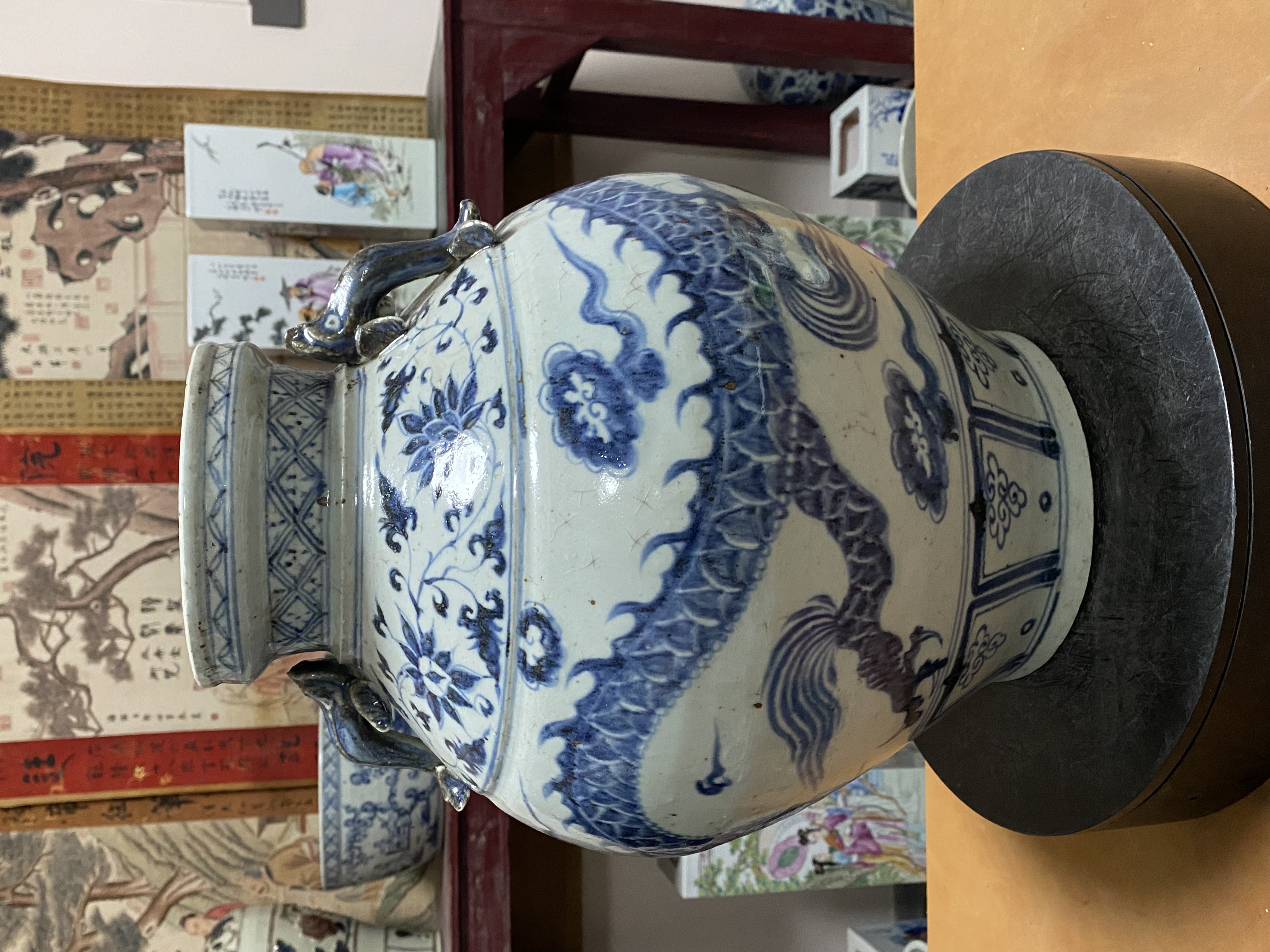 景德镇陶瓷青花龙纹双耳罐