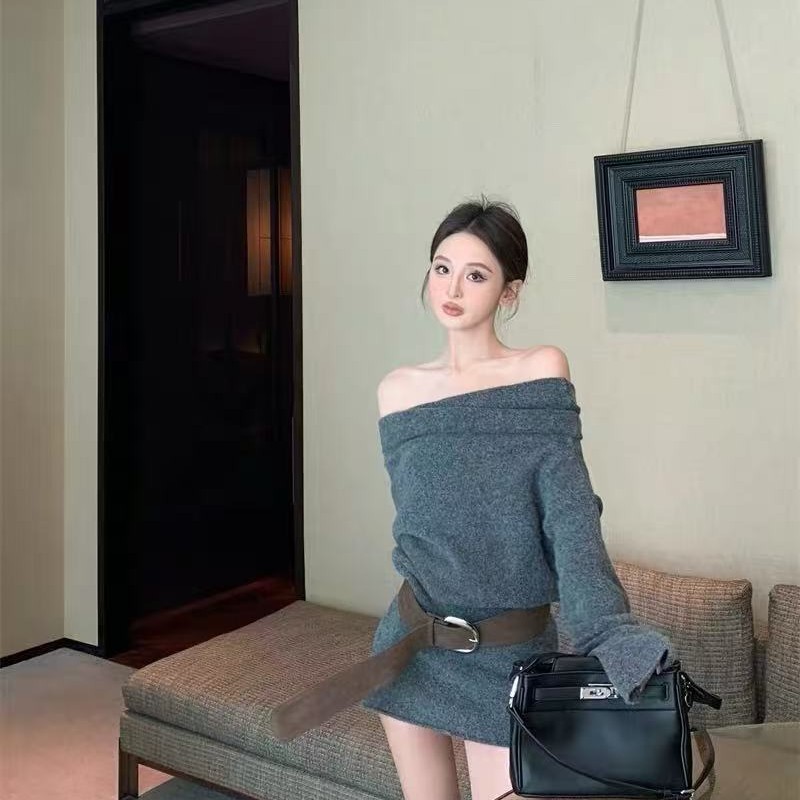 F3-2 一字肩连衣裙【配腰带】